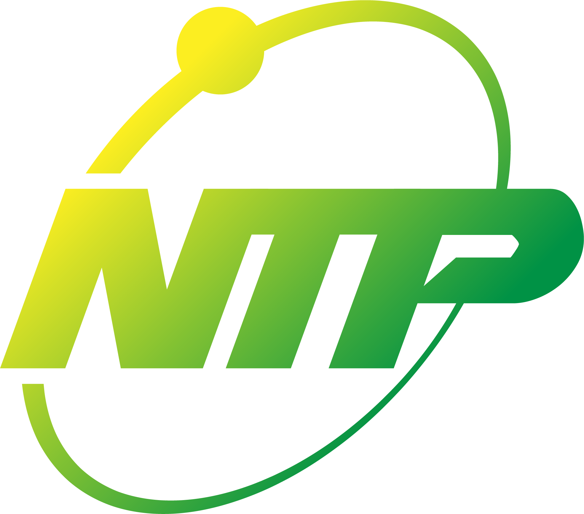 NTP Technologies Logo - Yellow and green gradient letters NTP with orbital design